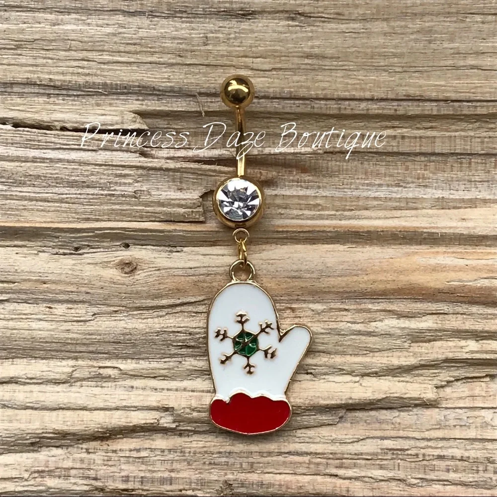 Gold Snowflake Mitten Belly Button Ring‎